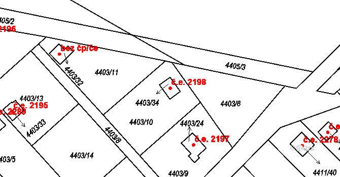 Louny 2198 na parcele st. 4403/34 v KÚ Louny, Katastrální mapa
