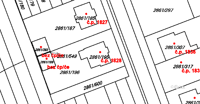 Strážnice 1828 na parcele st. 2861/195 v KÚ Strážnice na Moravě, Katastrální mapa