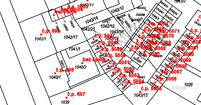 Znojmo 5049 na parcele st. 1042/7 v KÚ Znojmo-město, Katastrální mapa