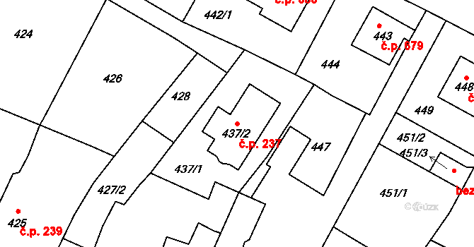 Bystřice nad Pernštejnem 237 na parcele st. 437/2 v KÚ Bystřice nad Pernštejnem, Katastrální mapa