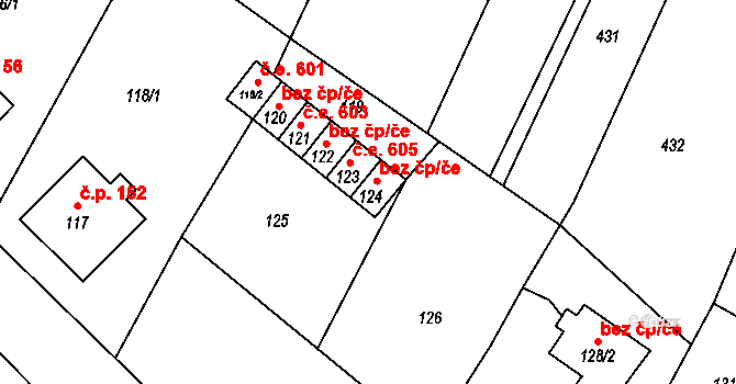 Čučice 39821072 na parcele st. 124 v KÚ Čučice, Katastrální mapa