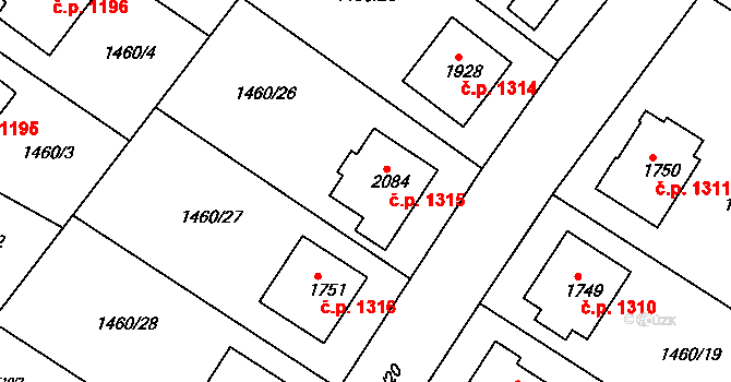 Napajedla 1315 na parcele st. 2084 v KÚ Napajedla, Katastrální mapa