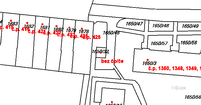 Slavkov u Brna 42238072 na parcele st. 1650/32 v KÚ Slavkov u Brna, Katastrální mapa