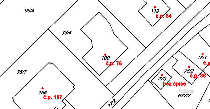 Čavisov 76 na parcele st. 100 v KÚ Čavisov, Katastrální mapa