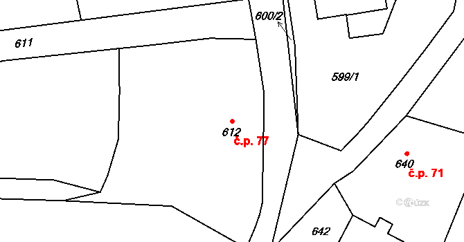Dolní Životice 77 na parcele st. 612 v KÚ Dolní Životice, Katastrální mapa