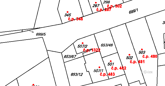 Svítkov 1322, Pardubice na parcele st. 507/2 v KÚ Svítkov, Katastrální mapa