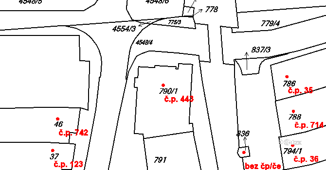 Vlčnov 443 na parcele st. 790/1 v KÚ Vlčnov, Katastrální mapa