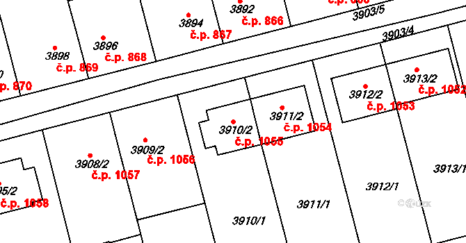Vlčnov 1055 na parcele st. 3910/2 v KÚ Vlčnov, Katastrální mapa