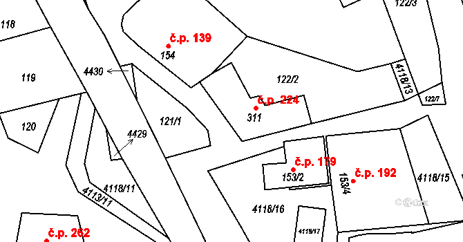 Boršice u Blatnice 224 na parcele st. 311 v KÚ Boršice u Blatnice, Katastrální mapa