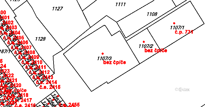 Trmice 48621072 na parcele st. 1107/3 v KÚ Trmice, Katastrální mapa
