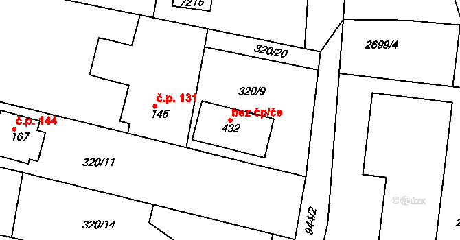Písek 49153072 na parcele st. 432 v KÚ Smrkovice, Katastrální mapa