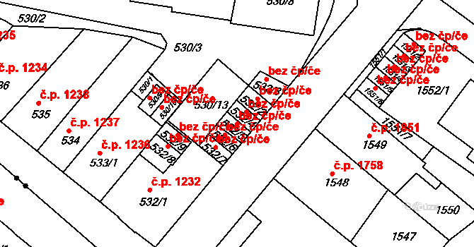 Teplice 49176072 na parcele st. 532/5 v KÚ Teplice-Trnovany, Katastrální mapa