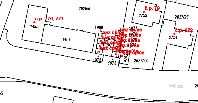 Rokycany 50263072 na parcele st. 1972 v KÚ Rokycany, Katastrální mapa