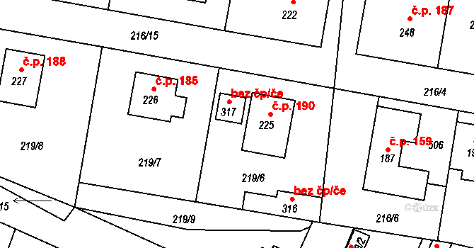 Dolany nad Vltavou 50286072 na parcele st. 317 v KÚ Dolany u Prahy, Katastrální mapa