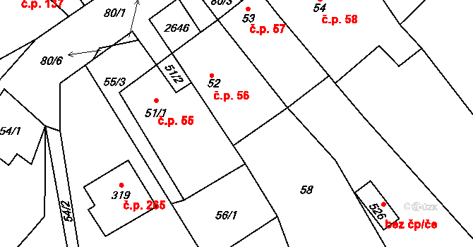 Mrákotín 56 na parcele st. 52 v KÚ Mrákotín u Telče, Katastrální mapa