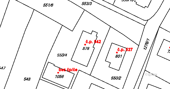 Kaznějov 542 na parcele st. 878 v KÚ Kaznějov, Katastrální mapa