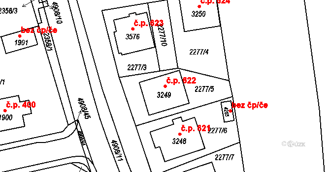 Týnské Předměstí 622, Domažlice na parcele st. 3249 v KÚ Domažlice, Katastrální mapa