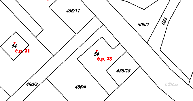 Mítov 38, Nové Mitrovice na parcele st. 54 v KÚ Mítov, Katastrální mapa