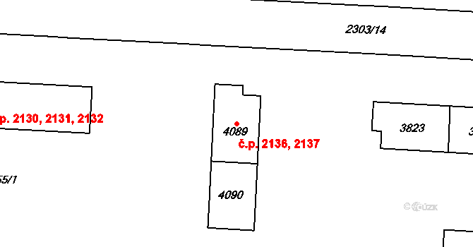 Zelené Předměstí 2136,2137, Pardubice na parcele st. 4089 v KÚ Pardubice, Katastrální mapa