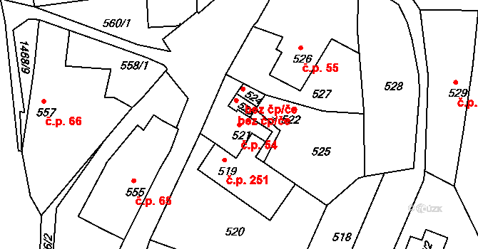 Olomučany 54 na parcele st. 521 v KÚ Olomučany, Katastrální mapa