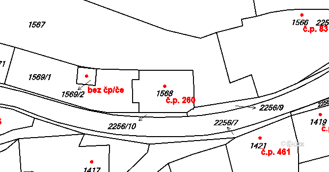 Loštice 260 na parcele st. 1568 v KÚ Loštice, Katastrální mapa