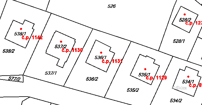 Mohelnice 1131 na parcele st. 536/1 v KÚ Mohelnice, Katastrální mapa