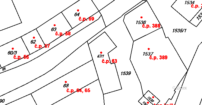 Fulnek 63 na parcele st. 67/1 v KÚ Fulnek, Katastrální mapa