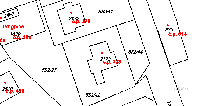 Horní Brána 379, Český Krumlov na parcele st. 2173 v KÚ Český Krumlov, Katastrální mapa