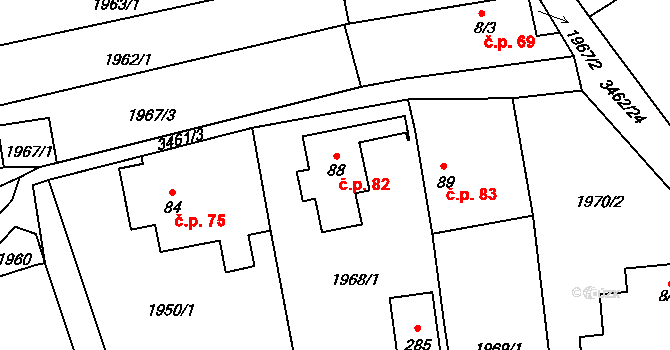 Soběnov 82 na parcele st. 88 v KÚ Soběnov, Katastrální mapa