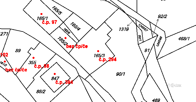 Vlachovo Březí 294 na parcele st. 165/3 v KÚ Vlachovo Březí, Katastrální mapa