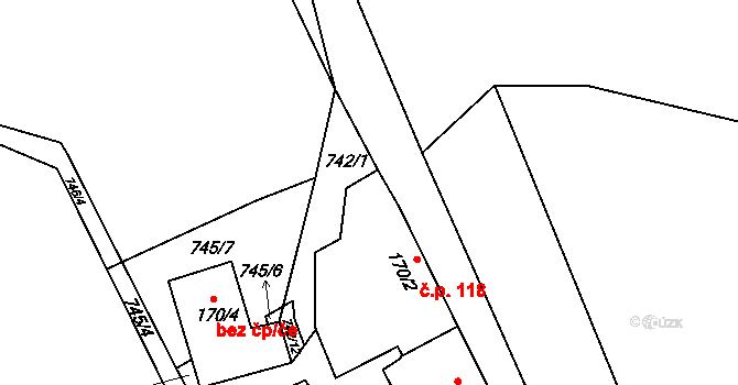 Košetice 118 na parcele st. 170/2 v KÚ Košetice, Katastrální mapa