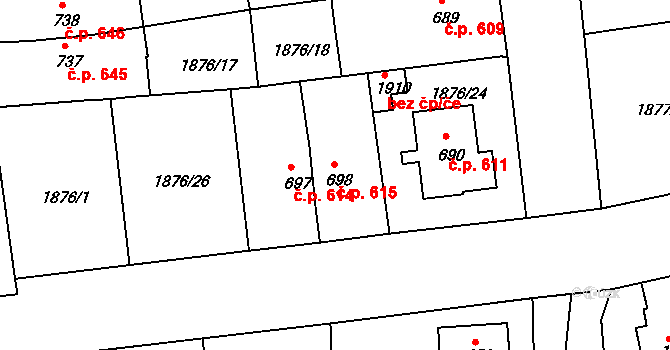Humpolec 615 na parcele st. 698 v KÚ Humpolec, Katastrální mapa