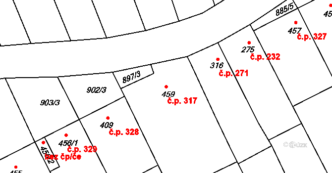 Křepice 317 na parcele st. 459 v KÚ Křepice u Hustopečí, Katastrální mapa