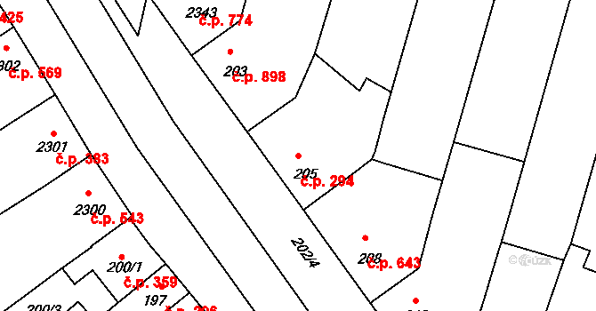 Velké Pavlovice 294 na parcele st. 205 v KÚ Velké Pavlovice, Katastrální mapa