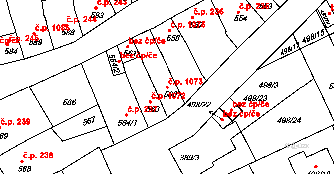 Holešov 1073 na parcele st. 560 v KÚ Holešov, Katastrální mapa