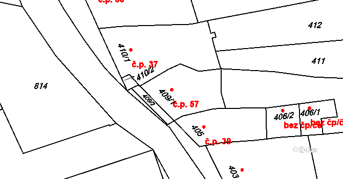 Bedihošť 57 na parcele st. 409/1 v KÚ Bedihošť, Katastrální mapa