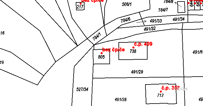 Krupka 105334073 na parcele st. 805 v KÚ Maršov u Krupky, Katastrální mapa