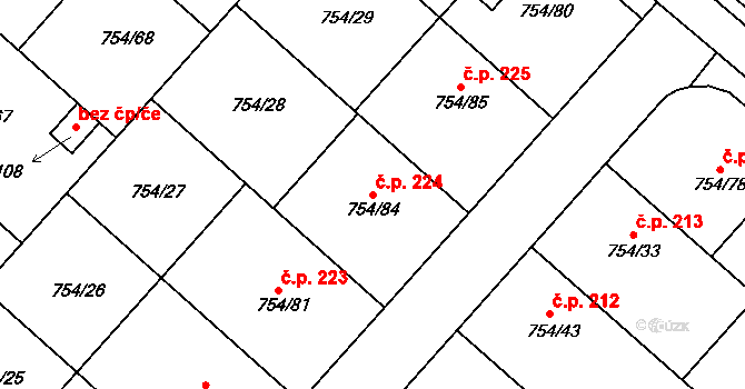 Radslavice 224 na parcele st. 754/84 v KÚ Radslavice u Přerova, Katastrální mapa