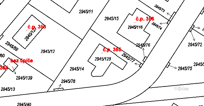 Dačice III 355, Dačice na parcele st. 2945/128 v KÚ Dačice, Katastrální mapa