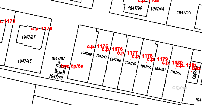 Nivnice 1176 na parcele st. 1947/47 v KÚ Nivnice, Katastrální mapa