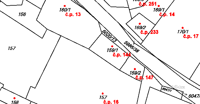 Kamenice 144 na parcele st. 159/1 v KÚ Kamenice u Jihlavy, Katastrální mapa