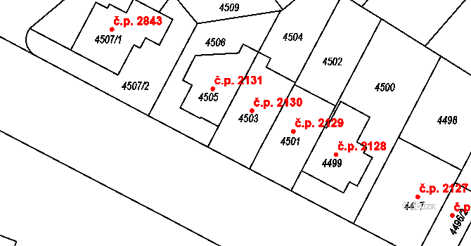 Jihlava 2130 na parcele st. 4503 v KÚ Jihlava, Katastrální mapa