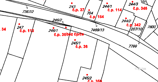 Telč-Štěpnice 36, Telč na parcele st. 245/1 v KÚ Telč, Katastrální mapa