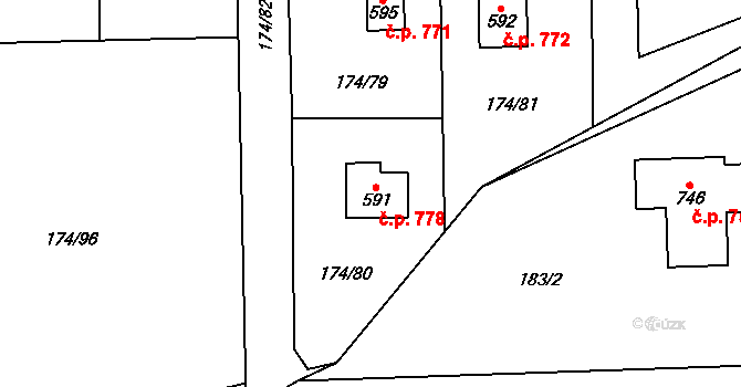Březová 778, Březová-Oleško na parcele st. 591 v KÚ Březová u Zvole, Katastrální mapa