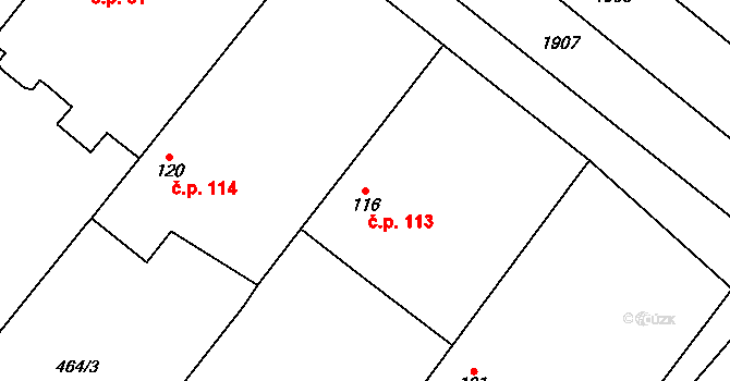 Vranovice 113 na parcele st. 116 v KÚ Vranovice pod Třemšínem, Katastrální mapa