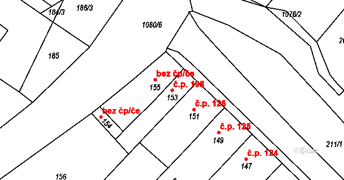 Chudčice 198 na parcele st. 153 v KÚ Chudčice, Katastrální mapa