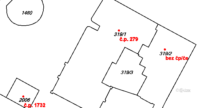 Tišnov 279 na parcele st. 319/1 v KÚ Tišnov, Katastrální mapa