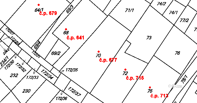 Ždánice 677 na parcele st. 70 v KÚ Ždánice, Katastrální mapa