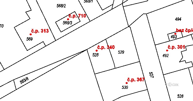 Hřebeč 340 na parcele st. 528 v KÚ Hřebeč, Katastrální mapa