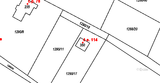 Třemblat 114, Ondřejov na parcele st. 350 v KÚ Třemblat, Katastrální mapa
